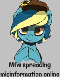 Size: 793x1012 | Tagged: safe, artist:hazaplan, ponerpics import, oc, oc:dusty feather, unofficial characters only, pony, abstract background, evil, female, flower, grin, half body, hat, image, mare, mischevious, png, rubbing hooves, sketch, smiling, sunflower, text