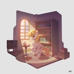 Size: 1450x1450 | Tagged: safe, artist:little_mouse, derpibooru import, oc, unofficial characters only, pegasus, pony, bookshelf, crepuscular rays, image, indoors, jpeg, not derpy, sunlight, table, teapot, window