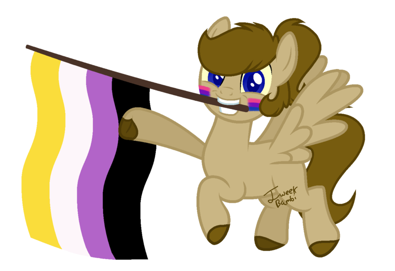 Size: 1395x957 | Tagged: safe, artist:icey-wicey-1517, artist:katnekobase, derpibooru import, oc, oc:doodles, unofficial characters only, pegasus, pony, base used, bisexual pride flag, commission, cute, face paint, grin, image, mouth hold, nonbinary, nonbinary pride flag, png, pride, pride flag, pride month, simple background, smiling, solo, transparent background, unshorn fetlocks, ych result