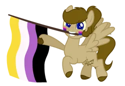 Size: 1395x957 | Tagged: safe, artist:katnekobase, artist:yeetmedownthestairs, derpibooru import, oc, oc:doodles, unofficial characters only, pegasus, pony, base used, bisexual pride flag, commission, cute, face paint, grin, image, mouth hold, nonbinary, nonbinary pride flag, png, pride, pride flag, pride month, simple background, smiling, solo, transparent background, unshorn fetlocks, ych result