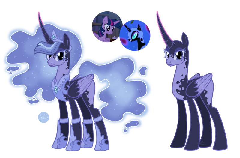 Size: 5418x3569 | Tagged: safe, artist:xxcheerupxxx, derpibooru import, nightmare moon, princess luna, twilight sparkle, oc, alicorn, pony, female, image, magical lesbian spawn, mare, offspring, parent:nightmare moon, parent:twilight sparkle, png, simple background, transparent background