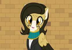 Size: 3165x2214 | Tagged: safe, artist:badumsquish, derpibooru import, oc, oc:sourpuss, unofficial characters only, cheetah, sphinx, blaze (coat marking), bricks, clothes, coat markings, derpibooru exclusive, dork, ear fluff, egyptian, eyeshadow, facial markings, female, folded wings, freckles, head tilt, image, jewelry, lawyer, looking at you, makeup, missing accessory, necklace, open mouth, open smile, photogenic cheetah, png, ponified animal photo, ponified photo, pyramid, sharp teeth, shirt, show accurate, smiling, solo, sphinx oc, spots, suit, teeth, wings