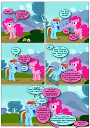 Size: 868x1230 | Tagged: safe, artist:dziadek1990, derpibooru import, edit, edited screencap, screencap, pinkie pie, rainbow dash, too many pinkie pies, bait and switch, comic, conversation, dialogue, g4, image, innocent, png, prank, screencap comic, text, wholesome