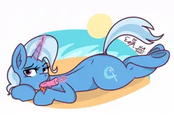 Size: 1100x726 | Tagged: suggestive, artist:erynerikard, derpibooru import, trixie, pony, unicorn, 2021, beach, commission, crossed legs, eating, female, food, g4, glow, glowing horn, heart, heart eyes, horn, image, jpeg, lying down, magic, magic aura, mare, ocean, phallic symbol, popsicle, prone, raised tail, sand, signature, solo, solo female, suggestive eating, sun, tail, telekinesis, tongue out, underhoof, water, wingding eyes