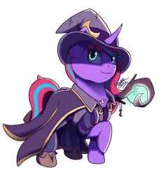 Size: 3856x4024 | Tagged: safe, artist:morrigun, derpibooru import, oc, unofficial characters only, pony, unicorn, black mage, cloak, clothes, eyes open, female, final fantasy, hat, heterochromia, horn, image, jewelry, mare, necklace, png, purple coat, shoes, signature, simple background, solo, staff, standing, transparent background, unicorn oc, weapon