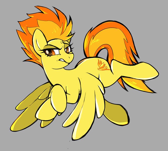 Size: 2151x1932 | Tagged: safe, artist:chilif, derpibooru import, spitfire, pegasus, pony, crossed hooves, flying, image, jpeg, lip bite, simple background, tail, wings