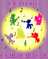 Size: 1024x1273 | Tagged: safe, artist:bitgamer, derpibooru import, beauty brass, octavia melody, pinkie pie, pony, 2013, big apple ponycon, cello, image, jpeg, music notes, musical instrument, sousaphone, trombone, trumpet, violin