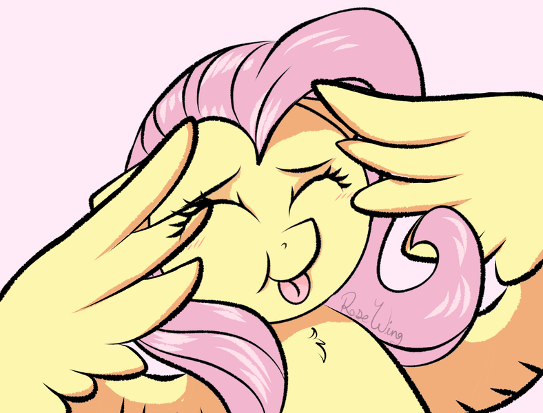 Size: 1970x1500 | Tagged: safe, artist:flutterbug18, derpibooru import, fluttershy, pegasus, pony, ah eto bleh, cute, eyes closed, g4, holding head, image, meme, pink background, png, shyabetes, simple background, solo, spread wings, tongue out, wing hands, wings