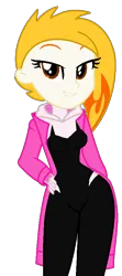 Size: 394x889 | Tagged: safe, alternate version, artist:robertsonskywa1, derpibooru import, equestria girls, g5, my little pony: tell your tale, bodysuit, clothes, equestria girls-ified, female, flare (g5), g4, g5 to equestria girls, g5 to g4, generation leap, hand on hip, image, jacket, photo, png, sexy, simple background, solo, solo female, spider-gwen, spider-man: across the spider-verse, transparent background