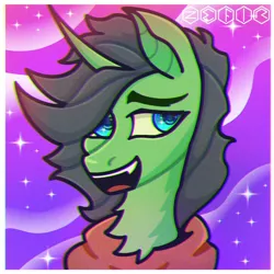 Size: 894x894 | Tagged: safe, artist:dark-zefir, derpibooru import, oc, unofficial characters only, pony, unicorn, abstract background, background, blue eyes, bust, clothes, commission, digital art, ear fluff, eyebrows, female, floppy ears, g4, gradient background, gradient mane, green, high res, horn, image, jpeg, male, night, open mouth, open smile, portrait, shiny mane, short mane, signature, smiling, solo, space, sparkly eyes, stallion, starry background, stars, straight, two toned mane, unicorn horn, unicorn oc, wind, wingding eyes