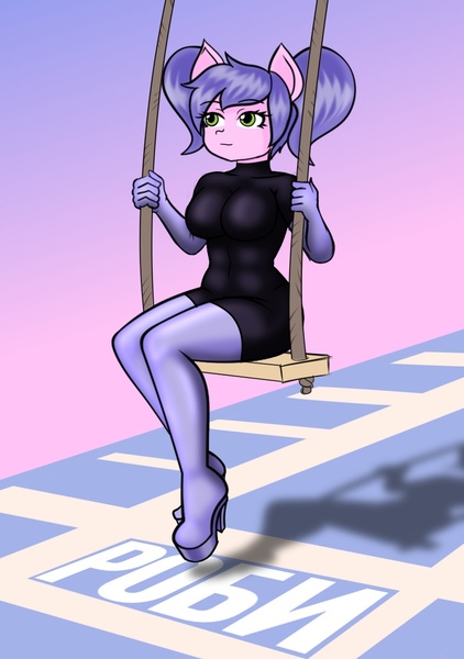 Size: 900x1280 | Tagged: suggestive, artist:creatorworld, ponerpics import, oc, unofficial characters only, anthro, breasts, clothes, female, gloves, high heels, image, jpeg, latex, latex suit, shoes, swing