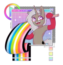 Size: 2328x2403 | Tagged: safe, artist:musicfirewind, derpibooru import, oc, oc:friday (exodust), pony, unicorn, clothes, commission, genderqueer pride flag, grid, horn, image, looking at you, male, pansexual pride flag, png, pride, pride flag, queer pride flag, signature, simple background, smiling, smiling at you, socks, solo, sparkles, stallion, transparent background, unicorn oc, ych result