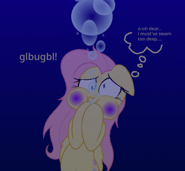 Size: 596x553 | Tagged: safe, artist:willieboy04, derpibooru import, fluttershy, pegasus, pony, air bubble, asphyxiation, bubble, drowning, female, g4, holding breath, image, ocean, png, puffy cheeks, solo, thought bubble, underwater, water