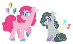 Size: 640x383 | Tagged: safe, artist:xxanimatorixx, derpibooru import, marble pie, pinkie pie, earth pony, pony, alternate cutie mark, alternate design, alternate universe, colored hooves, duo, duo female, female, g4, hooves, image, png, raised hoof, role reversal, sibling swap, siblings, simple background, sisters, sitting, smiling, transparent background