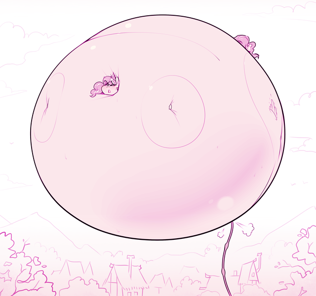 Size: 3200x3000 | Tagged: questionable, artist:secretgoombaman12345, derpibooru import, diamond tiara, earth pony, pony, air inflation, belly, belly blush, big belly, blimp, blushing, chubby cheeks, chubby diamond, flying, huge belly, image, immobile, impossibly large belly, inflation, jewelry, open mouth, png, ponyville, solo, spherical inflation, stretched cutie mark, sweat, tiara