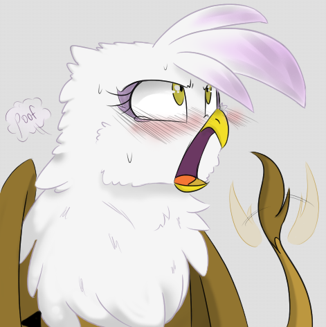 Size: 471x472 | Tagged: safe, artist:adequality, artist:jessy, gilda, gryphon, blushing, cropped, crying, cute, fluffy, gildadorable, gildere, image, looking away, png, sweat, tail wag, tsundere, wide eyes