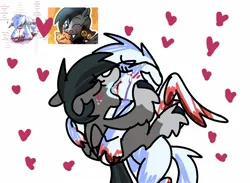 Size: 1500x1100 | Tagged: semi-grimdark, artist:doodlesinky, derpibooru import, oc, oc:inky doodles, pegasus, blood, blood stains, blushing, crying, duo, embrace, heart, image, jpeg, kiss on the lips, kissing, making out, meta, passion, pegasus oc, salivating, self paradox, self ponidox, selfcest, shipping, shitposting, vent oc, wings