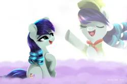 Size: 2400x1600 | Tagged: safe, artist:darksly, derpibooru import, coloratura, earth pony, pony, the mane attraction, atg 2024, baseball cap, camper, cap, female, filly, foal, g4, hat, hoof on chest, image, jpeg, mare, neckerchief, newbie artist training grounds, open mouth, open smile, rara, simple background, singing, smiling, solo, white background