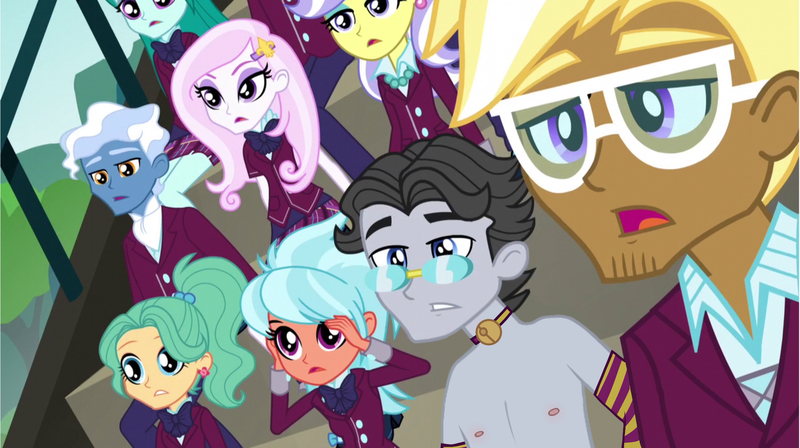 Size: 3072x1722 | Tagged: questionable, derpibooru import, edit, edited screencap, editor:cloudcoffee, screencap, cold forecast, fleur-de-lis, frosty orange, garden grove, jet set, pokey pierce, trenderhoof, upper crust, human, equestria girls, bell, bell collar, clothes, collar, g4, gloves, image, long gloves, my little pony equestria girls: friendship games, png