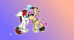 Size: 7920x4320 | Tagged: safe, artist:nhzahlin, derpibooru import, oc, oc:quickdraw, oc:starforce fireline, unicorn, boots, clothes, coat markings, commissioner:dhs, cowboy boots, cowboy hat, duo, freckles, gradient background, handkerchief, hat, heart, hoof ring, horn, image, magic, magic aura, png, shoes, socks (coat marking)