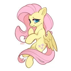 Size: 945x945 | Tagged: safe, artist:imbir, artist:imbirchk, derpibooru import, fluttershy, pegasus, pony, female, g4, image, looking at you, mare, png, simple background, smiling, smiling at you, solo, spread wings, tail, white background, wings