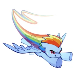 Size: 945x945 | Tagged: safe, artist:imbir, artist:imbirchk, derpibooru import, rainbow dash, pegasus, pony, female, flying, g4, image, mare, png, rainbow trail, simple background, solo, spread wings, tail, teary eyes, underhoof, white background, wings