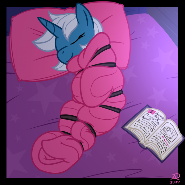 Size: 1919x1919 | Tagged: suggestive, artist:radasus, derpibooru import, oc, oc:lapis, unofficial characters only, pony, unicorn, bdsm, bed, blanket, blanket burrito, blue coat, bondage, book, commission, covering, eyes closed, female, fetish, horn, image, kinky, magic, mare, molestation, mummification, on bed, passepartout, pillow, png, self bondage, sex, sleep molestation, sleeping, sleeping bag, smiling, snug, soft, solo, solo female, spellbook, white mane, wrapped snugly, wrapped up, wrapping