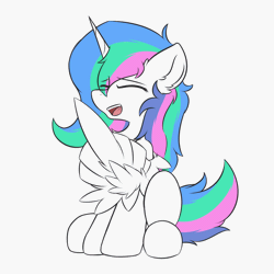 Size: 2000x2000 | Tagged: safe, artist:hcl, derpibooru import, princess celestia, alicorn, pony, animated, eyes closed, feather fingers, gif, image, middle feather, middle finger, simple background, solo, vulgar, white background, wing hands, wings