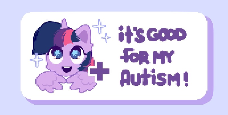 Size: 1600x810 | Tagged: safe, alternate version, artist:mirtash, derpibooru import, part of a set, twilight sparkle, twilight sparkle (alicorn), alicorn, pony, alternate eye color, autism spectrum disorder, autistic twilight, blue background, blue pupils, button, cheek fluff, colored eyelashes, colored pinnae, colored pupils, digital art, ear fluff, eye clipping through hair, eyelashes, female, g4, horn, image, jpeg, looking up, low quality, mare, miiverse, multicolored mane, open mouth, open smile, pixel art, plus sign, purple coat, purple eyelashes, purple eyes, purple text, reaction image, shadow, shiny eyes, simple background, smiling, solo, sparkles, starry eyes, teeth, text, three toned mane, tri-color mane, tri-colored mane, tricolor mane, tricolored mane, unicorn horn, wing fluff, wingding eyes, wings, wings down, yeah! (miiverse)