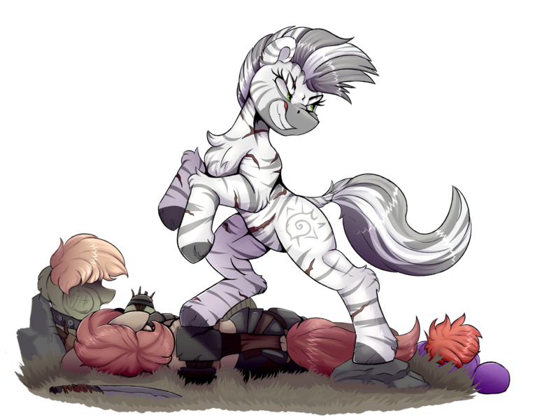 Size: 6200x4800 | Tagged: safe, artist:singovih, derpibooru import, oc, oc:xenith, pony, zebra, fallout equestria, angry, clothes, eye scar, facial scar, female, fighting stance, image, knock out, male, mare, melee weapon, png, raider, raider armor, scar, simple background, solo, stallion, transparent background, weapon, zebra oc