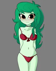 Size: 3000x3789 | Tagged: suggestive, artist:tjpones, derpibooru import, wallflower blush, human, equestria girls, arm behind back, belly button, bikini, blushing, boob freckles, breasts, busty wallflower blush, chest freckles, choker, cleavage, clothes, female, freckles, g4, gray background, high res, image, looking at you, png, pubic hair, pubic hair slip, red swimsuit, simple background, smiling, smiling at you, solo, solo female, swimsuit, wide hips