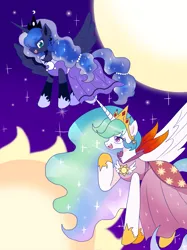 Size: 3135x4186 | Tagged: safe, artist:ruto_me, derpibooru import, princess celestia, princess luna, image, moon, png, sun