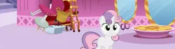 Size: 2899x814 | Tagged: safe, composite screencap, derpibooru import, edit, edited screencap, screencap, sweetie belle, pony, unicorn, hearts and hooves day (episode), carousel boutique, fainting couch, g4, horn, image, kitchen sink, ladder, mirror, png
