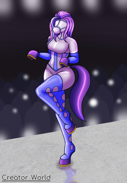 Size: 1600x2300 | Tagged: suggestive, artist:creatorworld, ponerpics import, oc, unofficial characters only, anthro, bondage, breasts, clothes, encasement, female, gloves, high heels, image, latex, latex suit, png, ponysuit, shoes