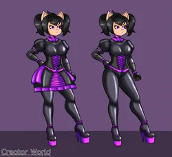 Size: 2009x1834 | Tagged: safe, artist:creatorworld, ponerpics import, oc, unofficial characters only, anthro, breasts, clothes, female, gloves, high heels, image, latex, latex suit, png, shoes, skirt