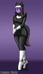 Size: 1478x2493 | Tagged: suggestive, artist:creatorworld, ponerpics import, oc, unofficial characters only, anthro, ankle cuffs, breasts, clothes, cuffs, female, gloves, handcuffed, high heels, image, latex, latex suit, nun outfit, png, shoes, swing