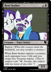 Size: 375x523 | Tagged: safe, derpibooru import, edit, mr. stripes, rarity, earth pony, unicorn, the saddle row review, ccg, g4, horn, image, magic the gathering, png, trading card, trading card edit, trading card game