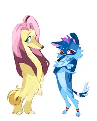 Size: 1399x1751 | Tagged: safe, artist:rr29578979, derpibooru import, fluttershy, rainbow dash, dog, afghan hound, bandage, bandaged tail, bandaid, bandaid on nose, bipedal, cheek fluff, chest fluff, coat markings, crossed arms, dogified, duo, duo female, ear piercing, earring, eye scar, facial scar, female, flutterdog, image, jewelry, leg band, pale belly, paws, piercing, png, rainbow dog, scar, simple background, socks (coat marking), species swap, tallershy, white background