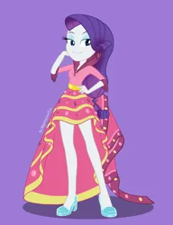 Size: 2350x3058 | Tagged: safe, artist:nightglowfan, derpibooru import, rarity, human, equestria girls, clothes, dress, female, g4, gala dress, hand on hip, image, png, purple background, simple background, solo