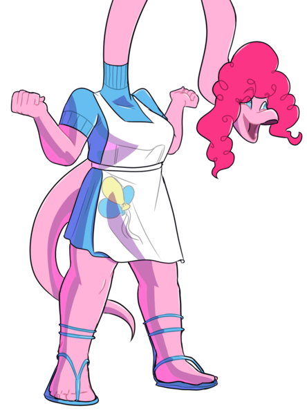 Size: 1000x1350 | Tagged: safe, artist:banco, derpibooru import, pinkie pie, anthro, brachiosaurus, dinosaur, crossover, dinosaurified, female, image, long neck, png, snoot game, solo, solo female, species swap