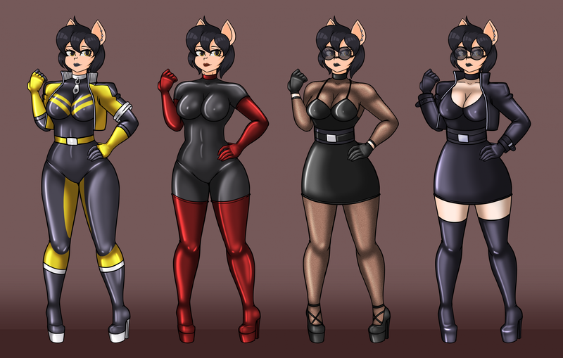 Size: 2406x1531 | Tagged: suggestive, artist:creatorworld, ponerpics import, oc, unofficial characters only, anthro, breasts, catsuit, clothes, female, gloves, high heels, image, latex, latex suit, png, shoes