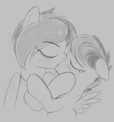 Size: 713x765 | Tagged: safe, artist:dtcx97, derpibooru import, oc, oc:apogee, oc:delta vee, unofficial characters only, pegasus, pony, age difference, eyes closed, female, females only, filly, foal, foalcon, image, incest, kissing, lesbian, mare, mare on filly, monochrome, mother and child, mother and daughter, png, underage, wings