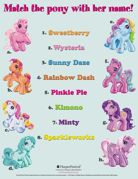 Size: 1280x1656 | Tagged: safe, derpibooru import, official, kimono, minty, pinkie pie (g3), rainbow dash (g3), sparkleworks, sunny daze (g3), sweetberry, wysteria, earth pony, pony, g3, 2004, activity book, alternate hair color, female, green background, green-haired minty, harpercollins, hoof heart, image, looking at you, mare, open mouth, open smile, orange-and-pink-haired sparkleworks, png, prototype, raised hoof, rearing, simple background, sitting, smiling, standing, stock vector, underhoof