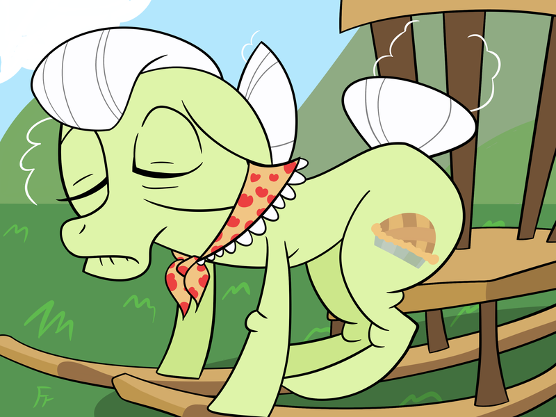 Size: 2802x2100 | Tagged: safe, artist:frownfactory, derpibooru import, granny smith, earth pony, female, g4, image, png, rocking chair, sleeping, solo