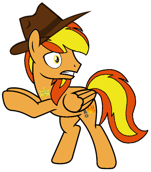 Size: 723x821 | Tagged: safe, artist:noi kincade, derpibooru import, oc, oc:firey ratchet, pegasus, badge, detective, fedora, hat, image, male, png, simple background, solo, transparent background