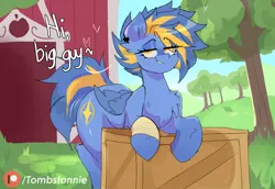 Size: 2900x2000 | Tagged: suggestive, artist:tombstonie, derpibooru import, oc, oc:shina, pegasus, barn, female, flirting, image, png, solo, solo female, speech bubble