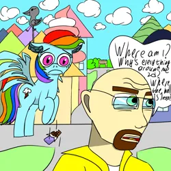 Size: 1500x1500 | Tagged: safe, artist:icycrymelon, derpibooru import, rainbow dash, human, pegasus, pony, breaking bad, duo, duo male and female, female, g4, image, male, monologue, png, talking, walter white