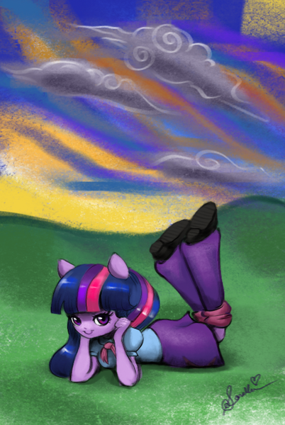 Size: 489x730 | Tagged: safe, artist:londynlittleartist, derpibooru import, twilight sparkle, equestria girls, g4, image, png, pony ears, solo