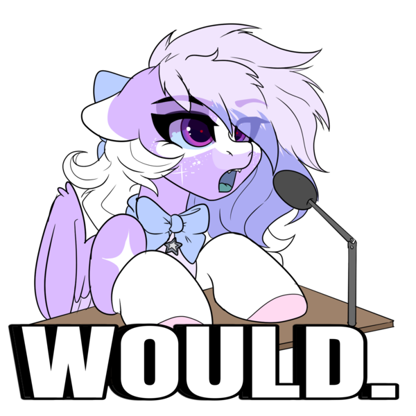 Size: 3464x3464 | Tagged: safe, artist:skyboundsiren, derpibooru import, oc, oc:siren andromeda, alien, alien pony, pegasus, bell, bow, bowtie, colored sclera, emote, fangs, female, floppy ears, hair bow, image, meme, microphone, png, solo, sticker, wings, would