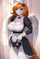 Size: 2600x3800 | Tagged: suggestive, artist:winnigrette, derpibooru import, oc, oc:light breeze, unofficial characters only, pegasus, adorasexy, beauty mark, big breasts, blushing, boob window, bow, breasts, cleavage, clothes, cute, eyebrows, eyebrows visible through hair, hair bow, image, looking at you, maid, maid headdress, panties, pegasus oc, png, pretty, red eyes, red mane, sexy, skirt, skirt lift, solo, thighs, underwear, white coat, wings
